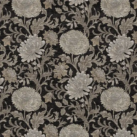 Black Taupe And Beige Floral Washable Indoor Outdoor Area Rug Photo 7