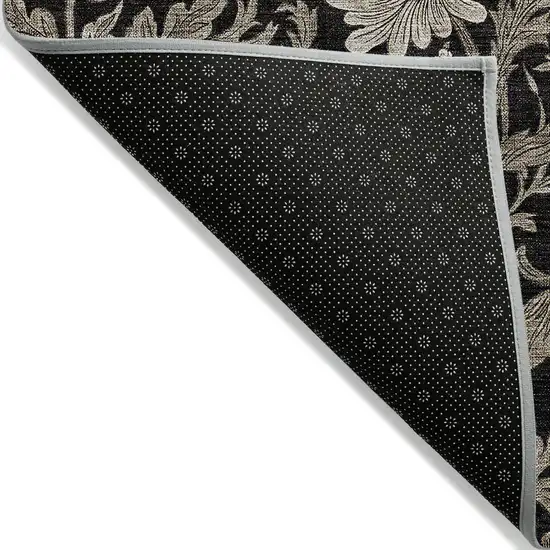 Black Taupe And Beige Floral Washable Indoor Outdoor Area Rug Photo 4