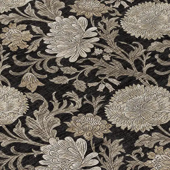 Black Taupe And Beige Floral Washable Indoor Outdoor Area Rug Photo 6