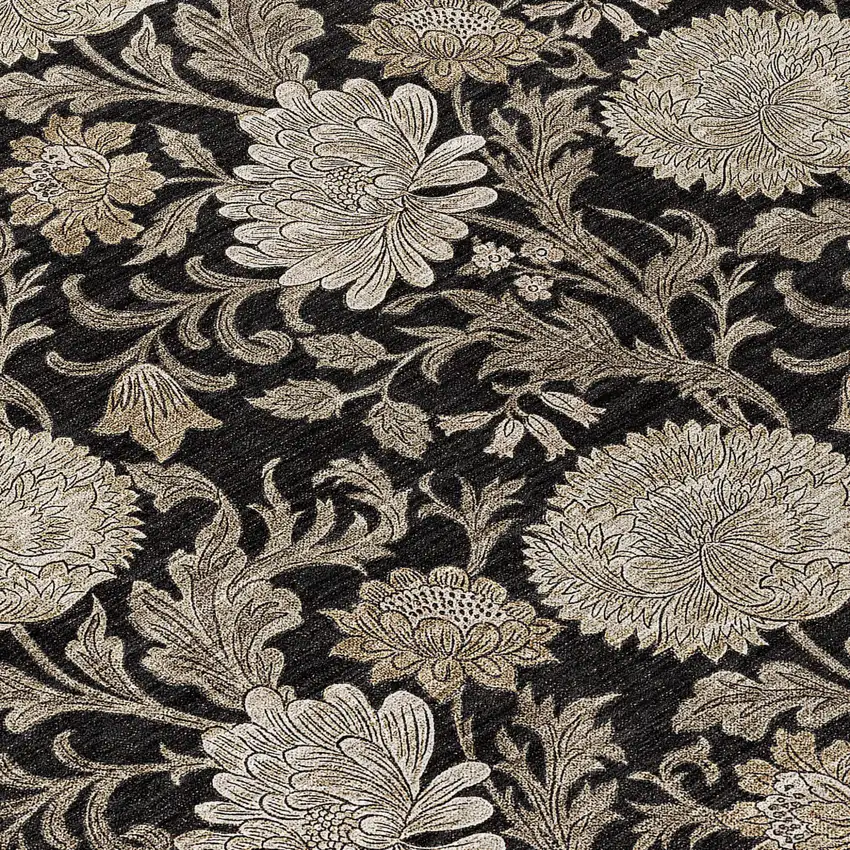 Black Taupe And Beige Floral Washable Indoor Outdoor Area Rug Photo 6