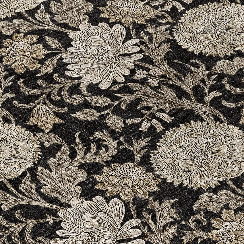 Black Taupe And Beige Floral Washable Indoor Outdoor Area Rug Photo 6