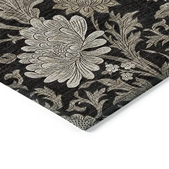Black Taupe And Beige Floral Washable Indoor Outdoor Area Rug Photo 5