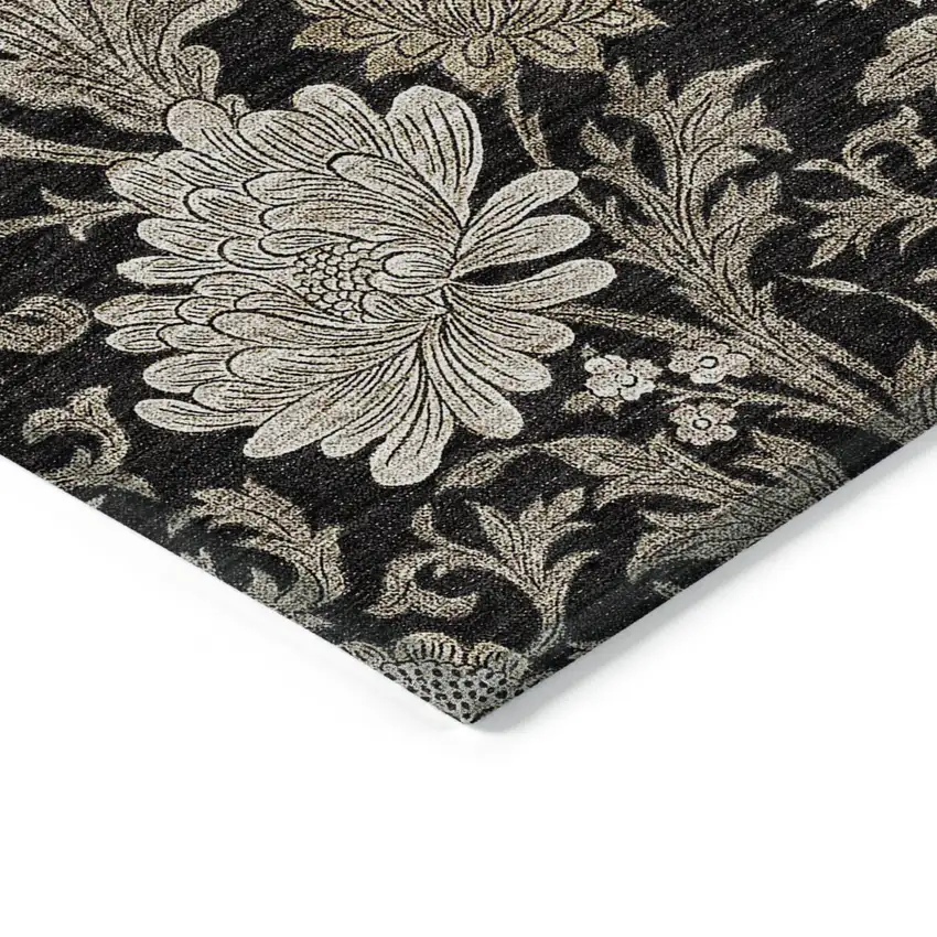 Black Taupe And Beige Floral Washable Indoor Outdoor Area Rug Photo 5