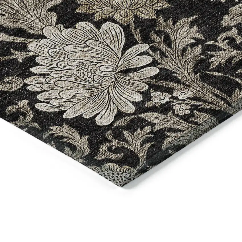 Black Taupe And Beige Floral Washable Indoor Outdoor Area Rug Photo 5