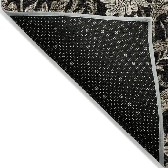 Black Taupe And Beige Floral Washable Indoor Outdoor Area Rug Photo 4