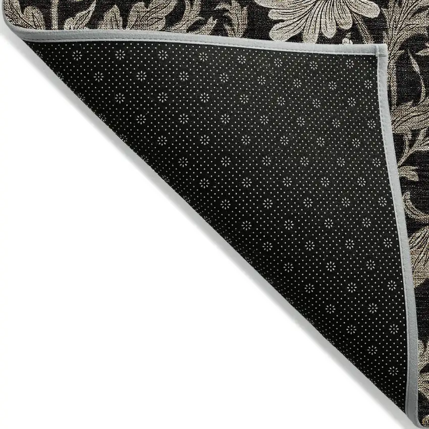 Black Taupe And Beige Floral Washable Indoor Outdoor Area Rug Photo 4