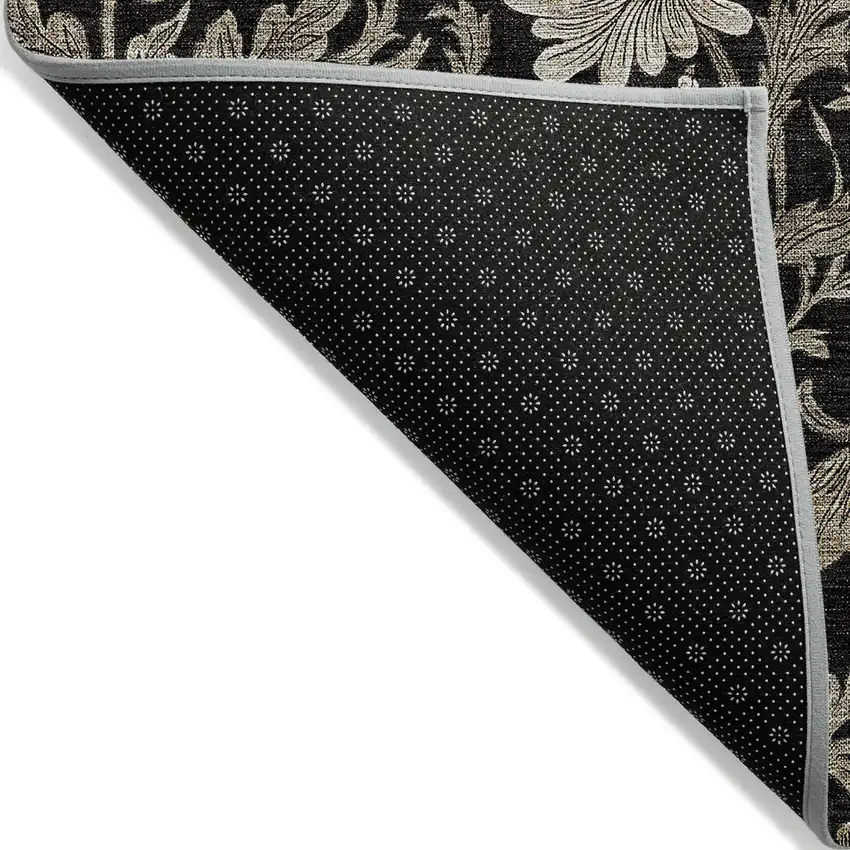 Black Taupe And Beige Floral Washable Indoor Outdoor Area Rug Photo 4