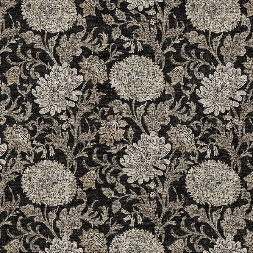 Black Taupe And Beige Floral Washable Indoor Outdoor Area Rug Photo 7