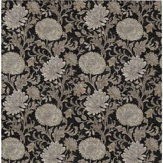 Black Taupe And Beige Floral Washable Indoor Outdoor Area Rug Photo 7