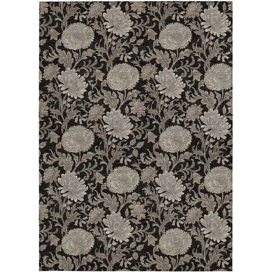 Black Taupe And Beige Floral Washable Indoor Outdoor Area Rug Photo 8