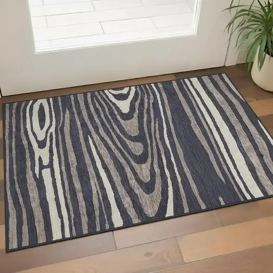 Black Taupe And Beige Woodland Lodge Washable Area Rug With UV Protection Photo 2