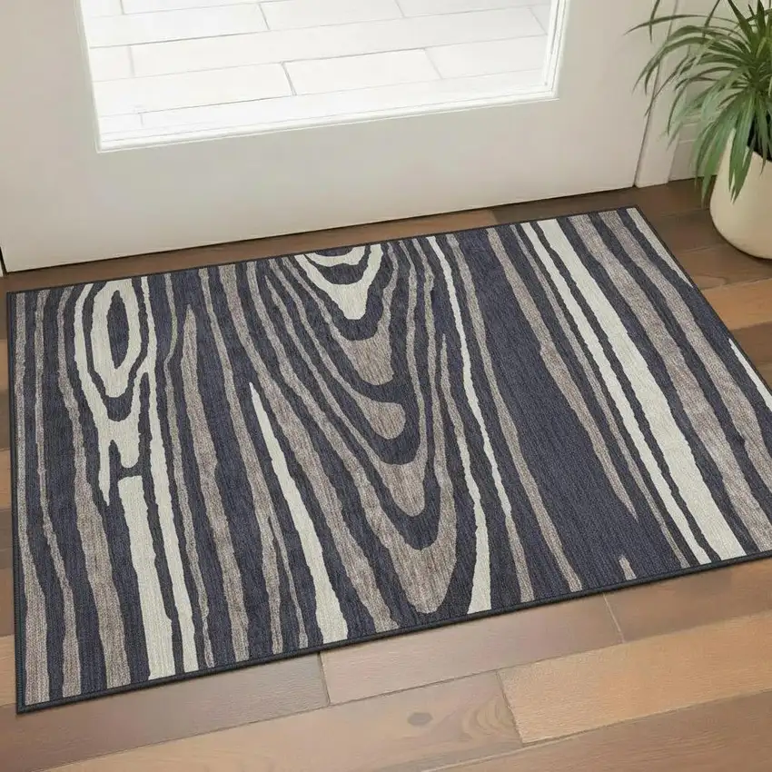 Black Taupe And Beige Woodland Lodge Washable Area Rug With UV Protection Photo 2