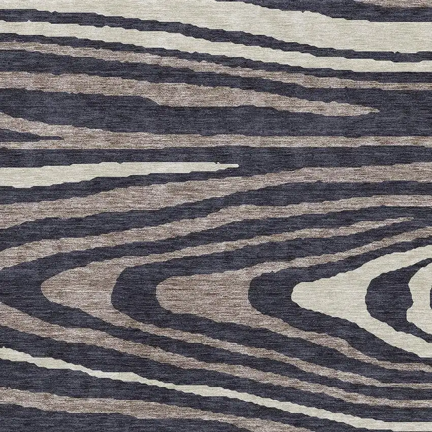 Black Taupe And Beige Woodland Lodge Washable Area Rug With UV Protection Photo 2