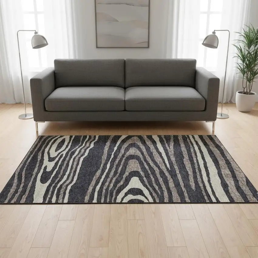 Black Taupe And Beige Woodland Lodge Washable Area Rug With UV Protection Photo 2