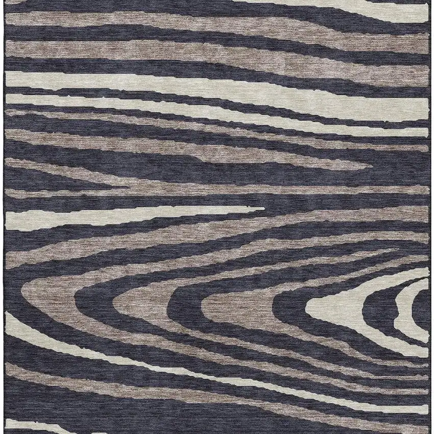 Black Taupe And Beige Woodland Lodge Washable Area Rug With UV Protection Photo 3