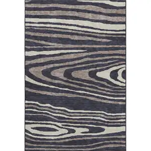 Photo of Black Taupe And Beige Woodland Lodge Washable Area Rug With UV Protection
