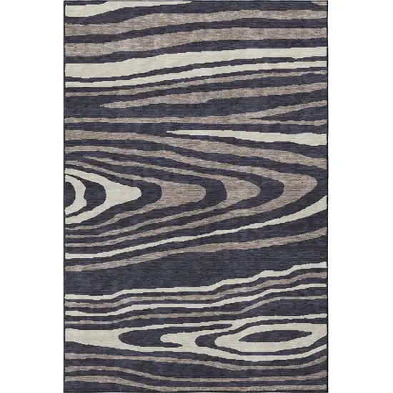 Black Taupe And Beige Woodland Lodge Washable Area Rug With UV Protection Photo 3