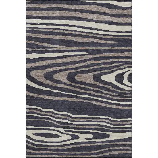 Black Taupe And Beige Woodland Lodge Washable Area Rug With UV Protection Photo 1