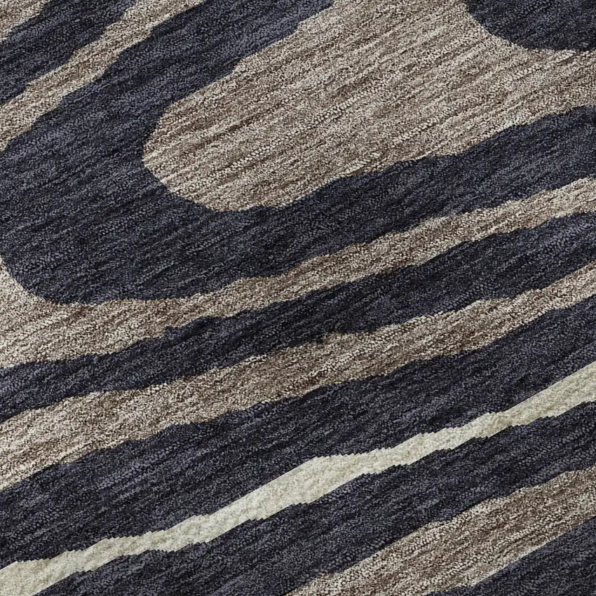 Black Taupe And Beige Woodland Lodge Washable Area Rug With UV Protection Photo 9