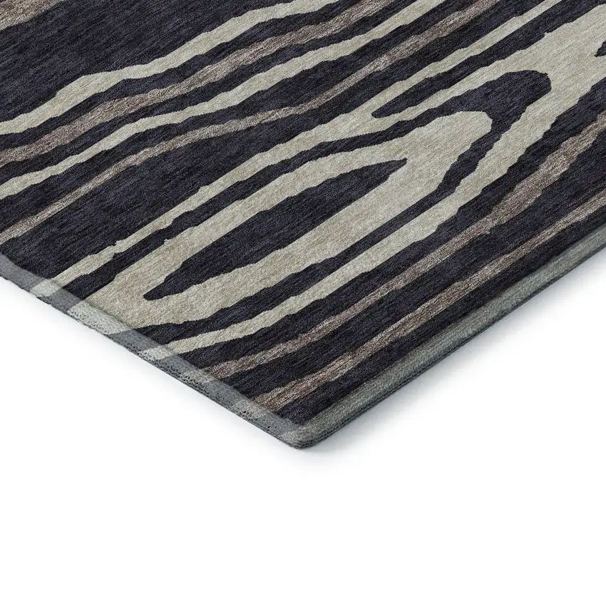 Black Taupe And Beige Woodland Lodge Washable Area Rug With UV Protection Photo 7