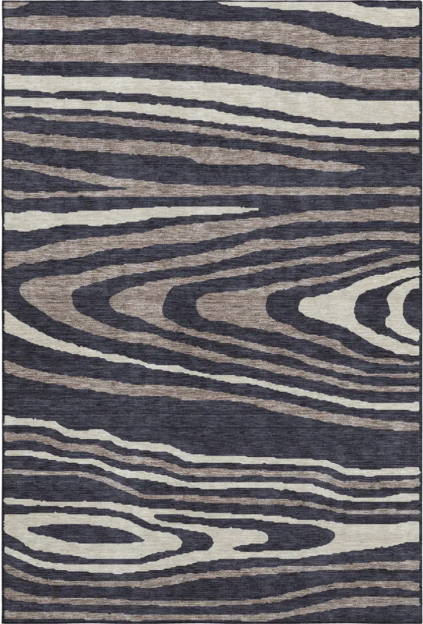 Black Taupe And Beige Woodland Lodge Washable Area Rug With UV Protection Photo 1