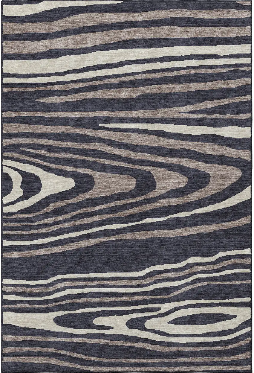 Black Taupe And Beige Woodland Lodge Washable Area Rug With UV Protection Photo 3