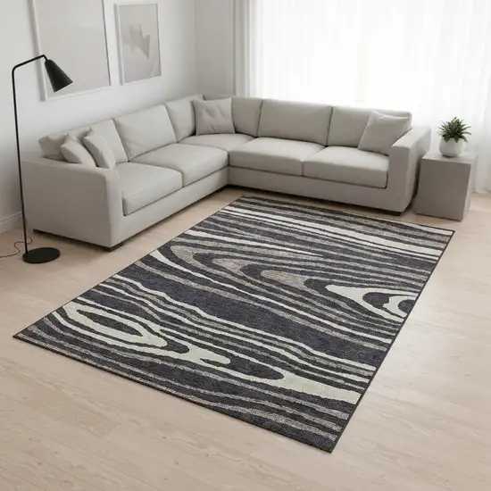 Black Taupe And Beige Woodland Lodge Washable Area Rug With UV Protection Photo 2