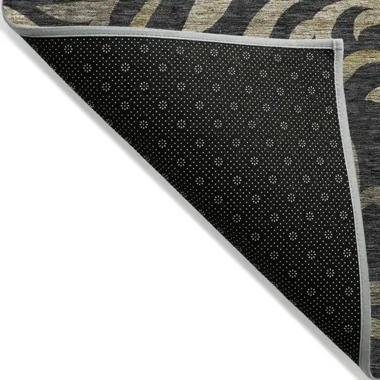 Black Taupe And Gold Floral Washable Indoor Outdoor Area Rug Photo 3