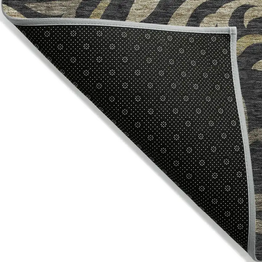 Black Taupe And Gold Floral Washable Indoor Outdoor Area Rug Photo 3