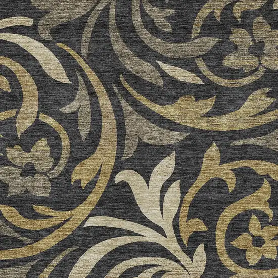 Black Taupe And Gold Floral Washable Indoor Outdoor Area Rug Photo 4