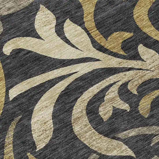Black Taupe And Gold Floral Washable Indoor Outdoor Area Rug Photo 8