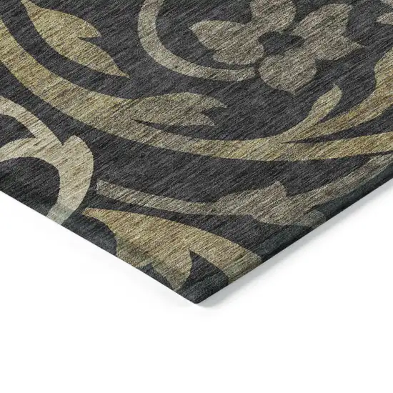 Black Taupe And Gold Floral Washable Indoor Outdoor Area Rug Photo 3