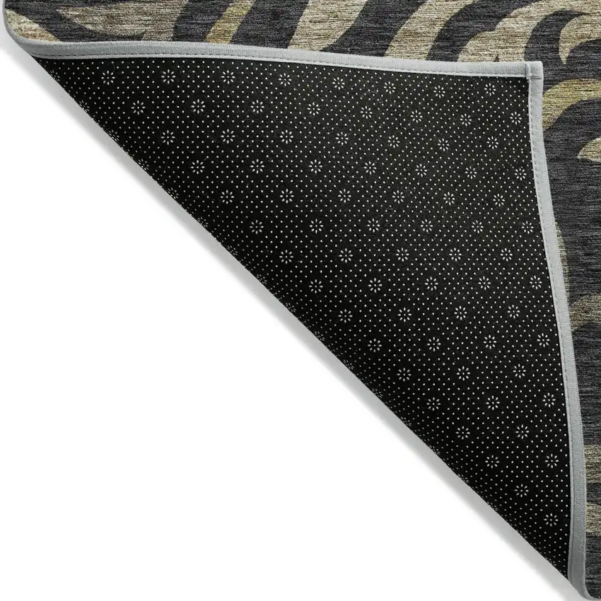 Black Taupe And Gold Floral Washable Indoor Outdoor Area Rug Photo 2