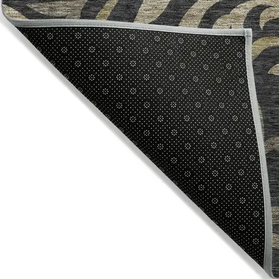 Black Taupe And Gold Floral Washable Indoor Outdoor Area Rug Photo 2