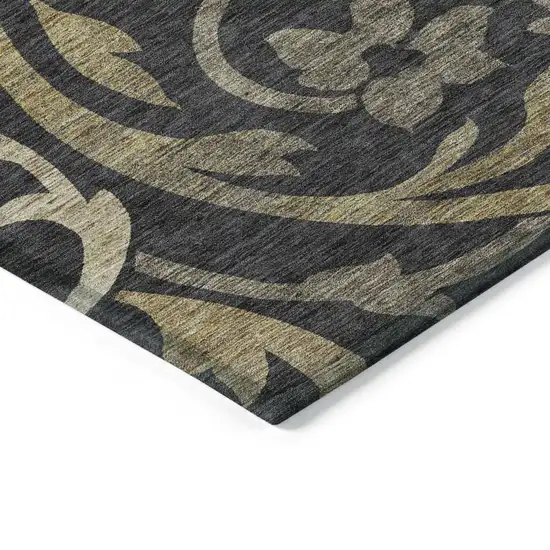 Black Taupe And Gold Floral Washable Indoor Outdoor Area Rug Photo 3