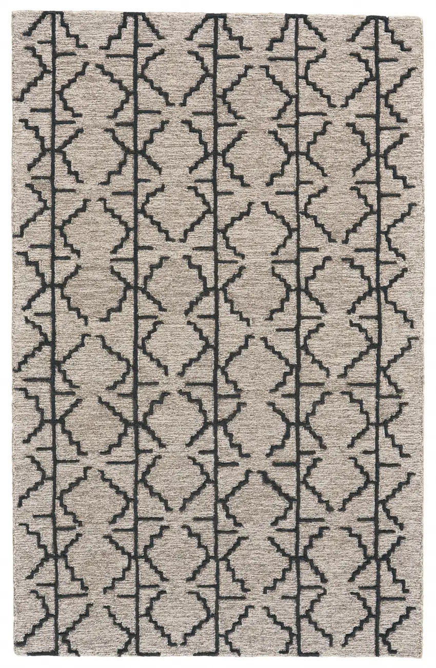 Black Taupe And Gray Wool Geometric Tufted Handmade Stain Resistant Area Rug Photo 2