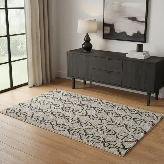 Black And Taupe Wool Geometric Hand Tufted Area Rug Photo 1