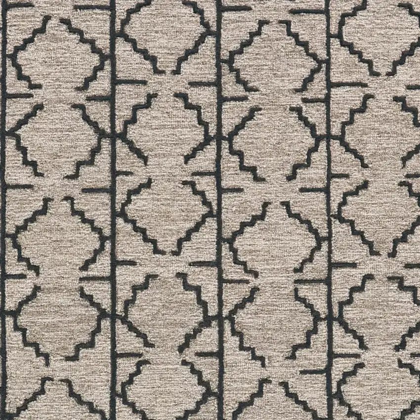 Black And Taupe Wool Geometric Hand Tufted Area Rug Photo 3