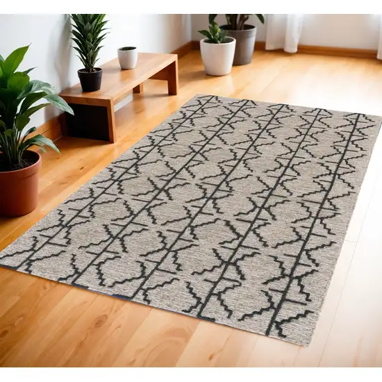 Black Taupe And Gray Wool Geometric Tufted Handmade Stain Resistant Area Rug Photo 1