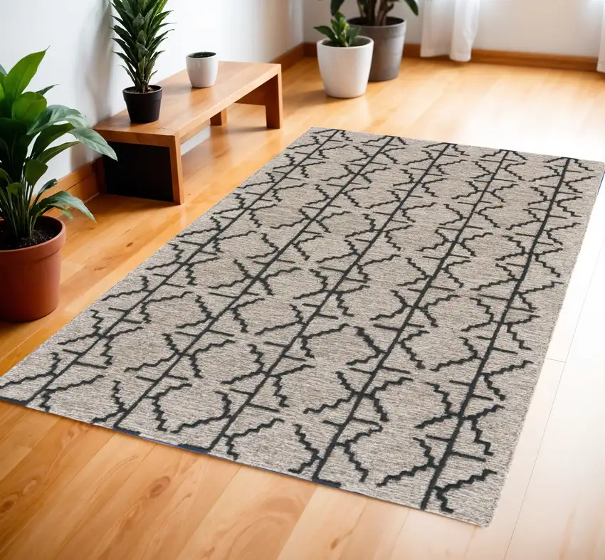 Black Taupe And Gray Wool Geometric Tufted Handmade Stain Resistant Area Rug Photo 1
