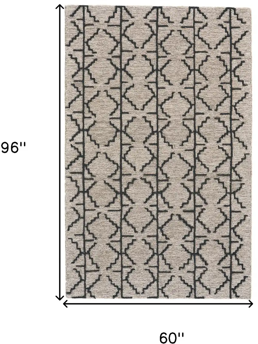 Black Taupe And Gray Wool Geometric Tufted Handmade Stain Resistant Area Rug Photo 6