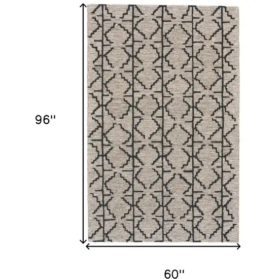 Black And Taupe Wool Geometric Hand Tufted Area Rug Photo 4