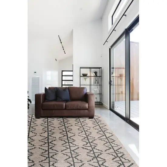 Black And Taupe Wool Geometric Hand Tufted Area Rug Photo 3