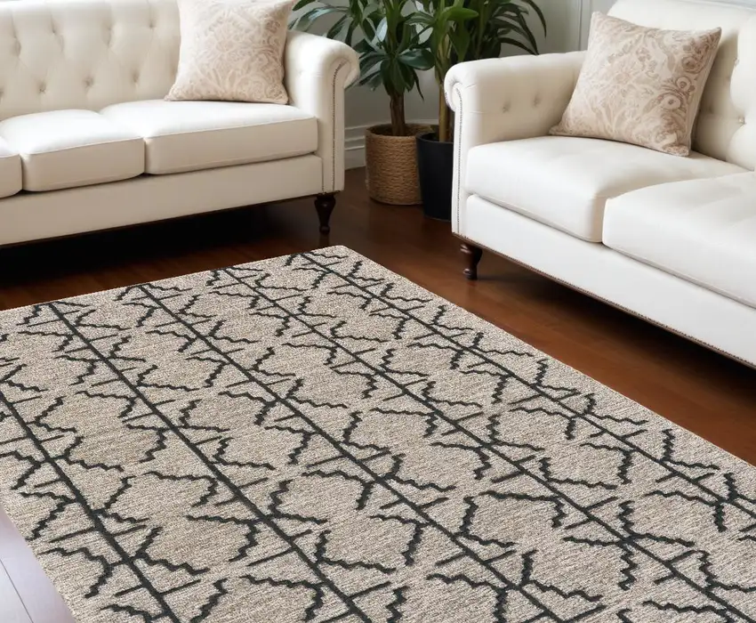 Black Taupe And Gray Wool Geometric Tufted Handmade Stain Resistant Area Rug Photo 1