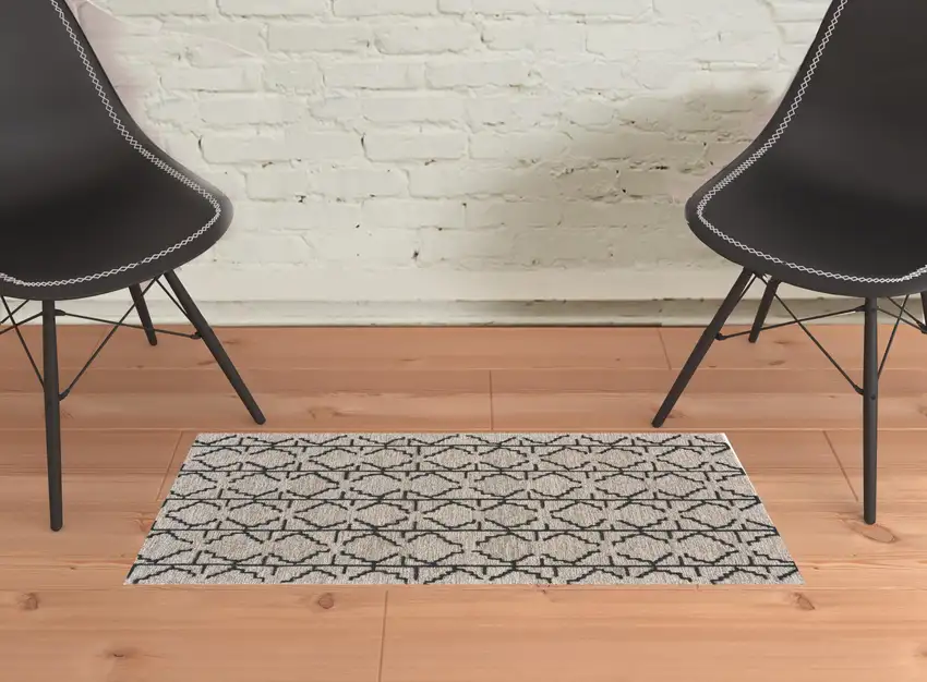 Black Taupe And Gray Wool Geometric Tufted Handmade Stain Resistant Area Rug Photo 2