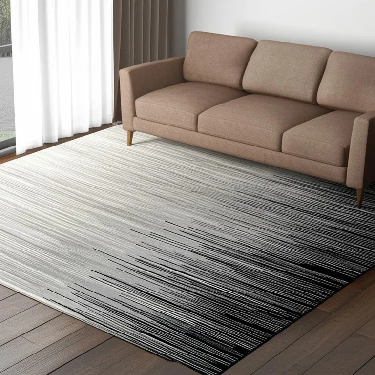 Black Transitional Striped Area Rug Photo 3