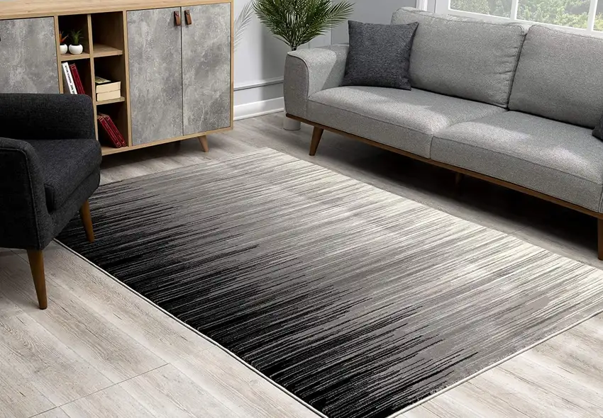 Black Transitional Striped Runner Rug Photo 8