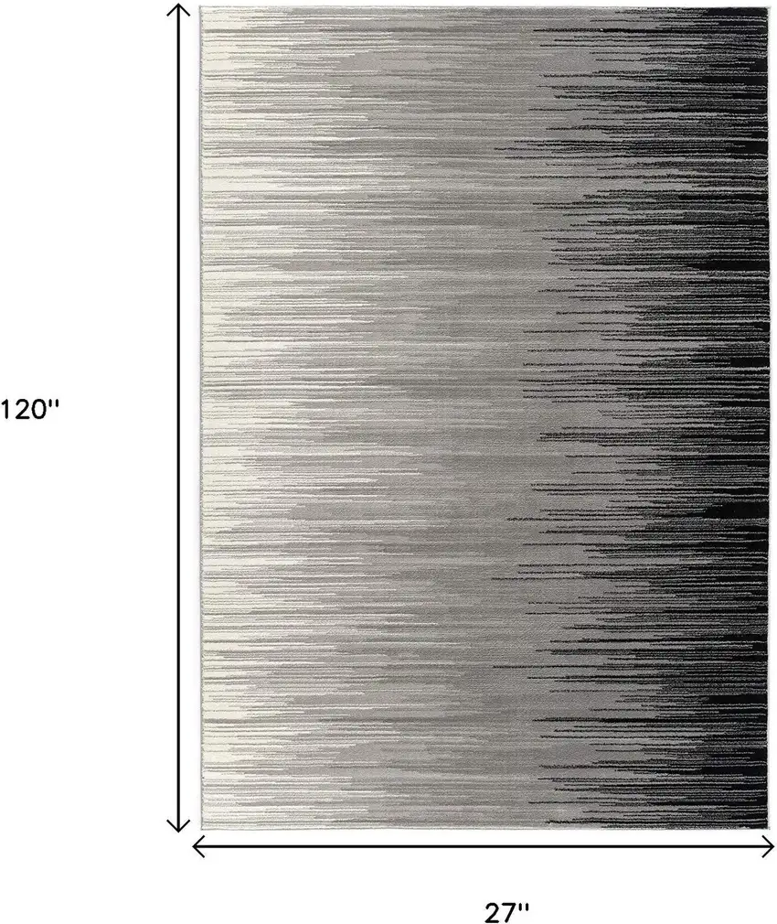 2' X 10' Black Transitional Striped Runner Rug Photo 8