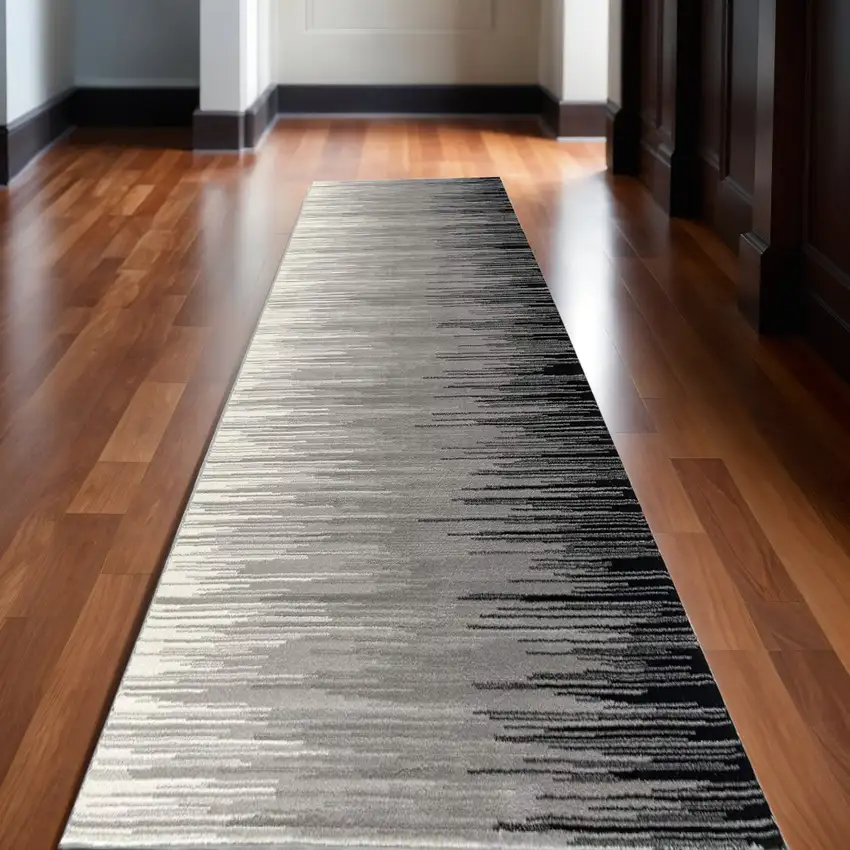 2' X 15' Black Transitional Striped Runner Rug Photo 1