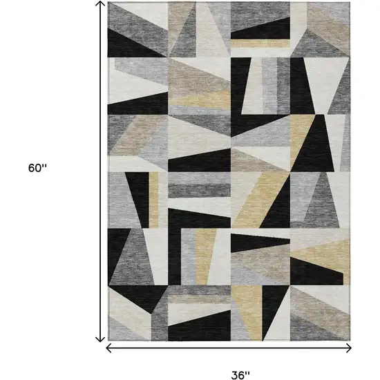 Black Wheat And Ivory Geometric Washable Indoor Outdoor Area Rug Photo 3